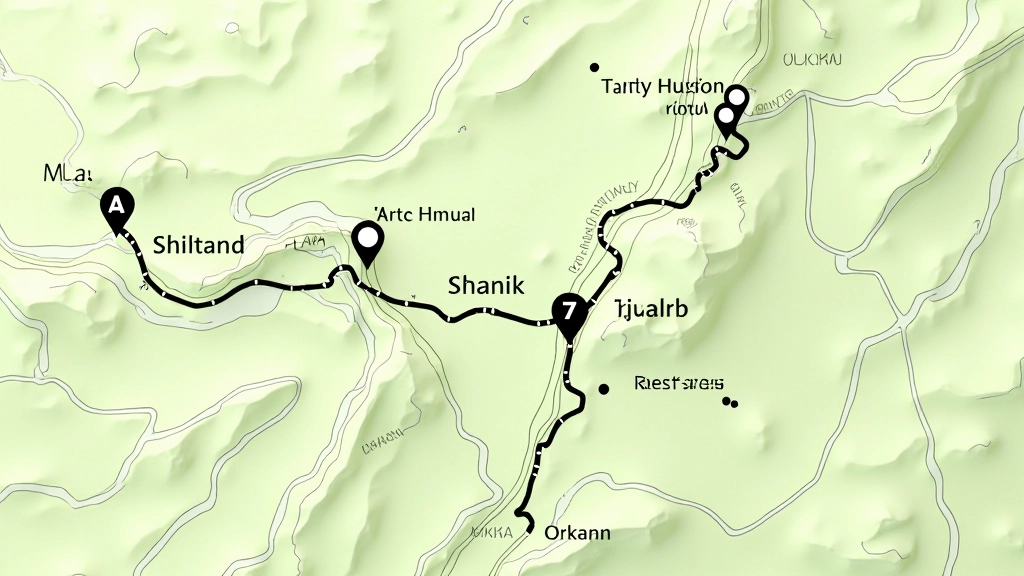Žemėlapis su pažymėtu 4 km maršrutu, nurodant pradžią, sustojimo vietas ir pabaigą